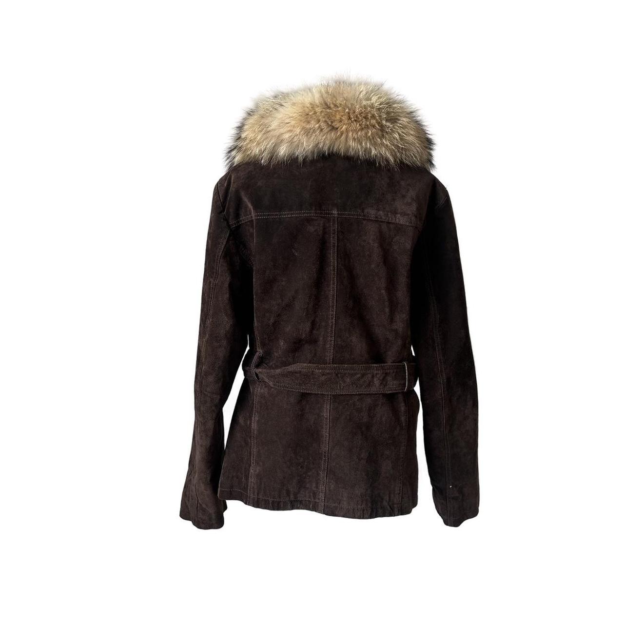 Vintage y2k style brown suede leather jacket with faux fur collar