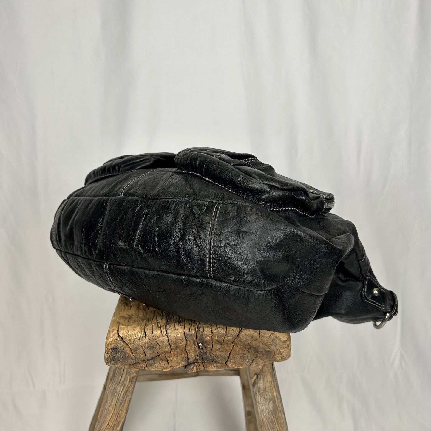 Vintage y2k style black slouchy hobo leather shoulder bag