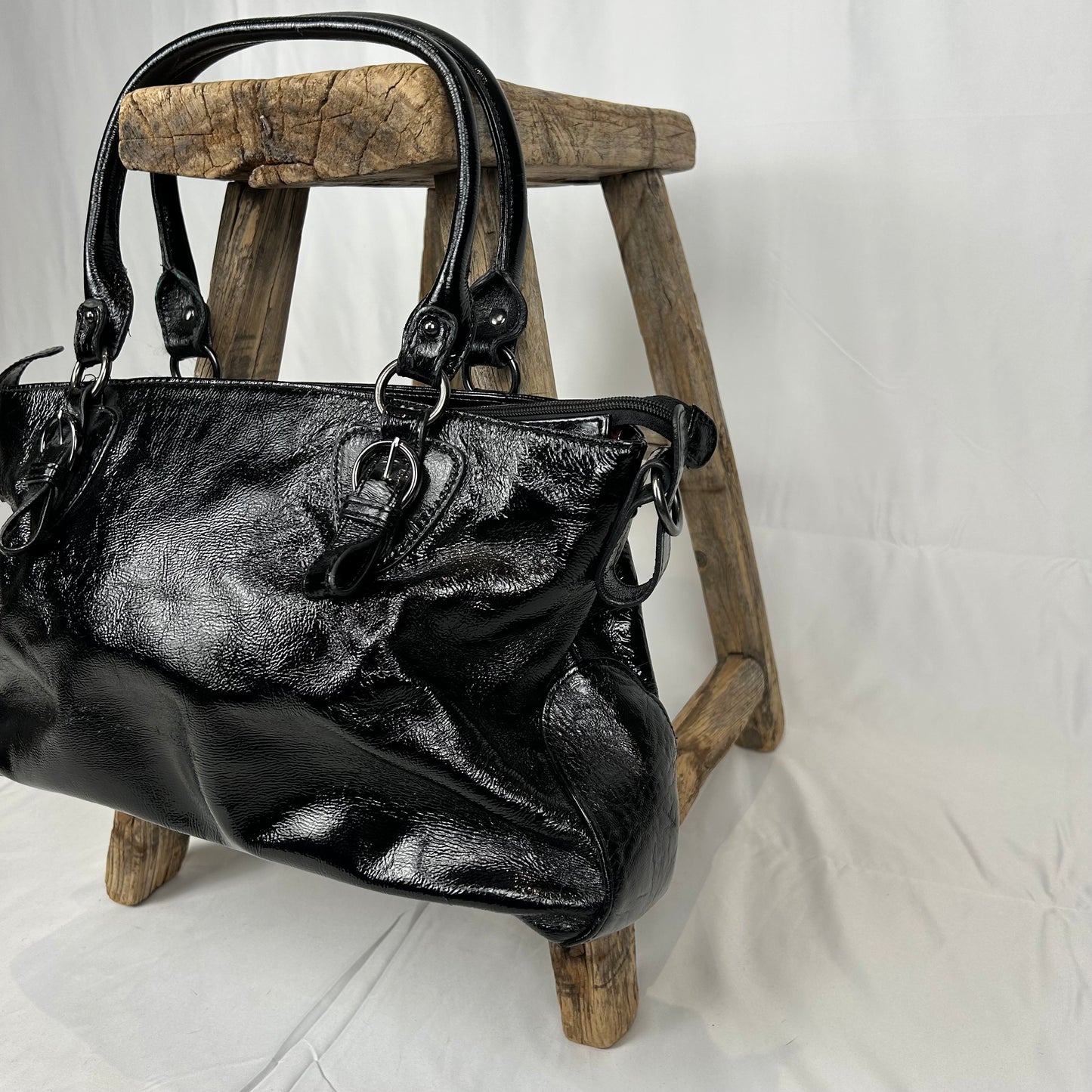 Vintage y2k style black patent leather shoulder bag