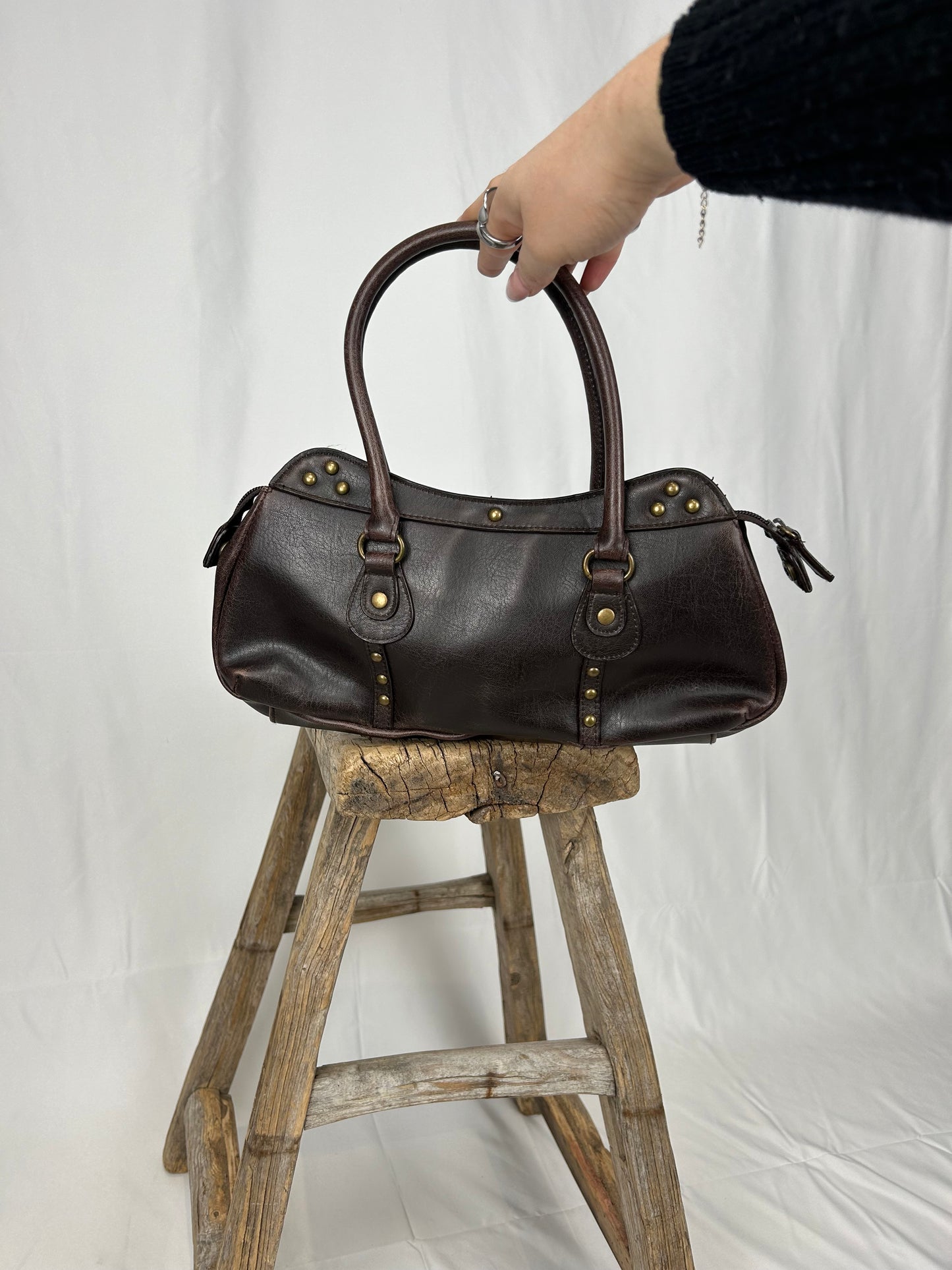 Vintage y2k style brown studded leather shoulder bag