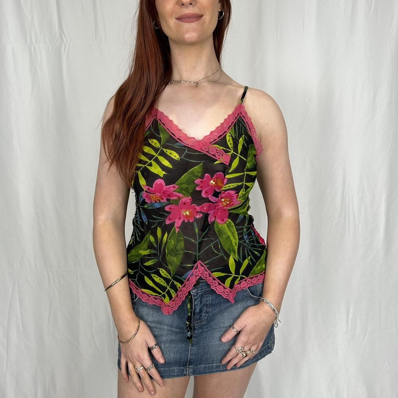 Vintage y2k style tropical printed cami
