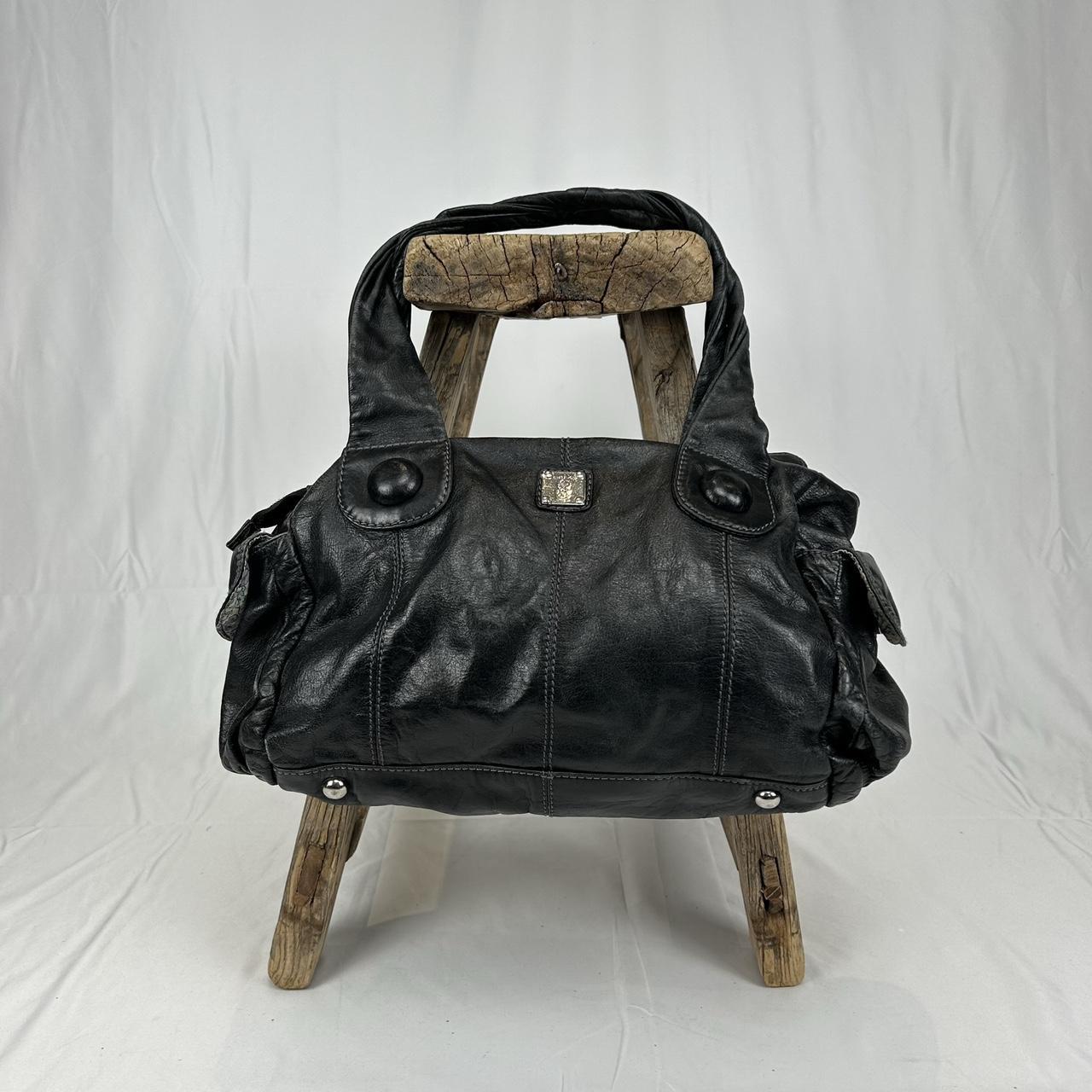 Vintage y2k style black distressed slouchy leather handbag