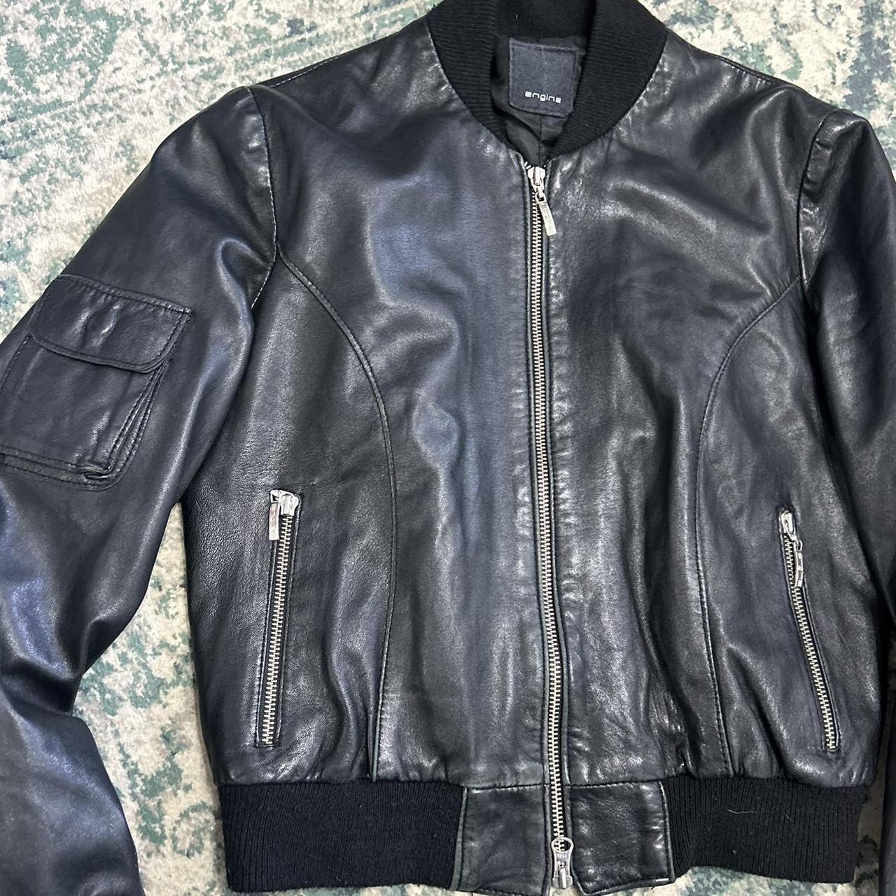 Vintage y2k style black leather bomber jacket