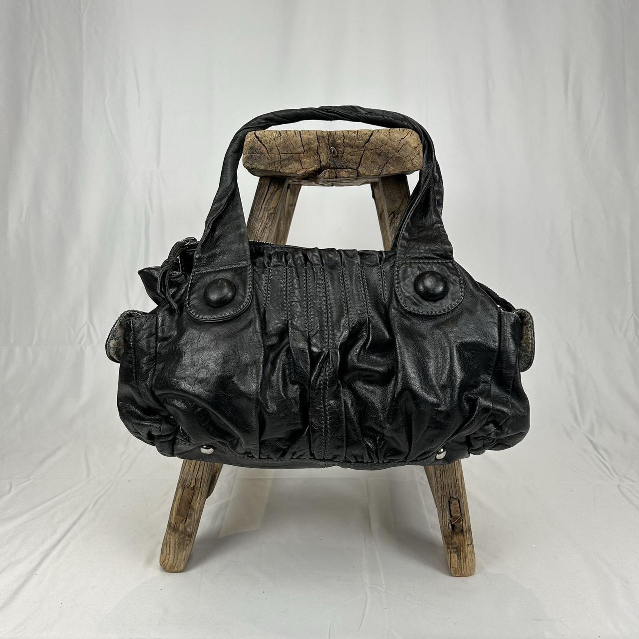 Vintage y2k style black distressed slouchy leather handbag