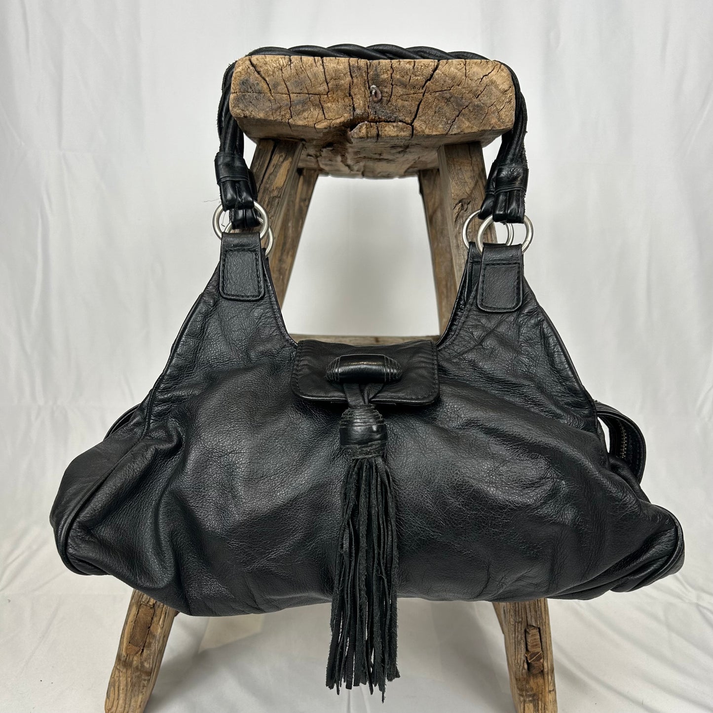 Vintage y2k style black slouchy leather shoulder bag