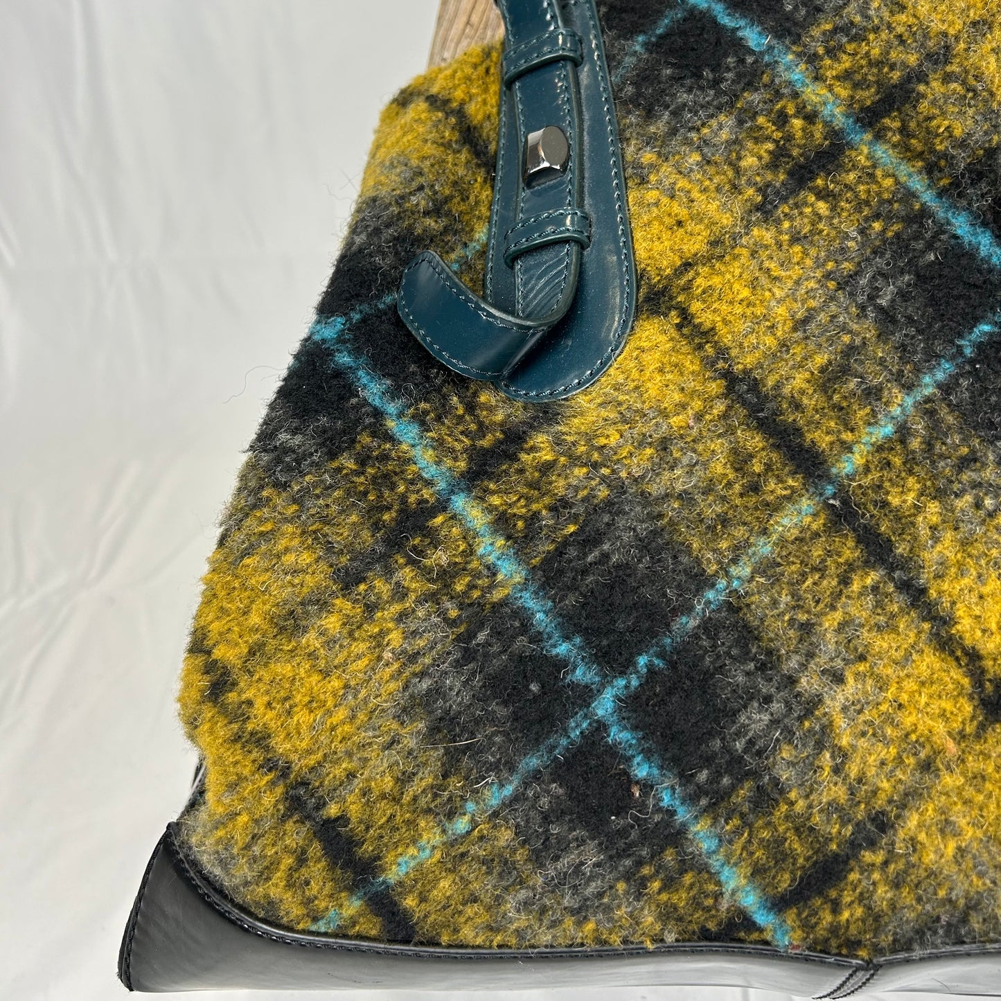 Vintage y2k style wool check & leather shoulder bag