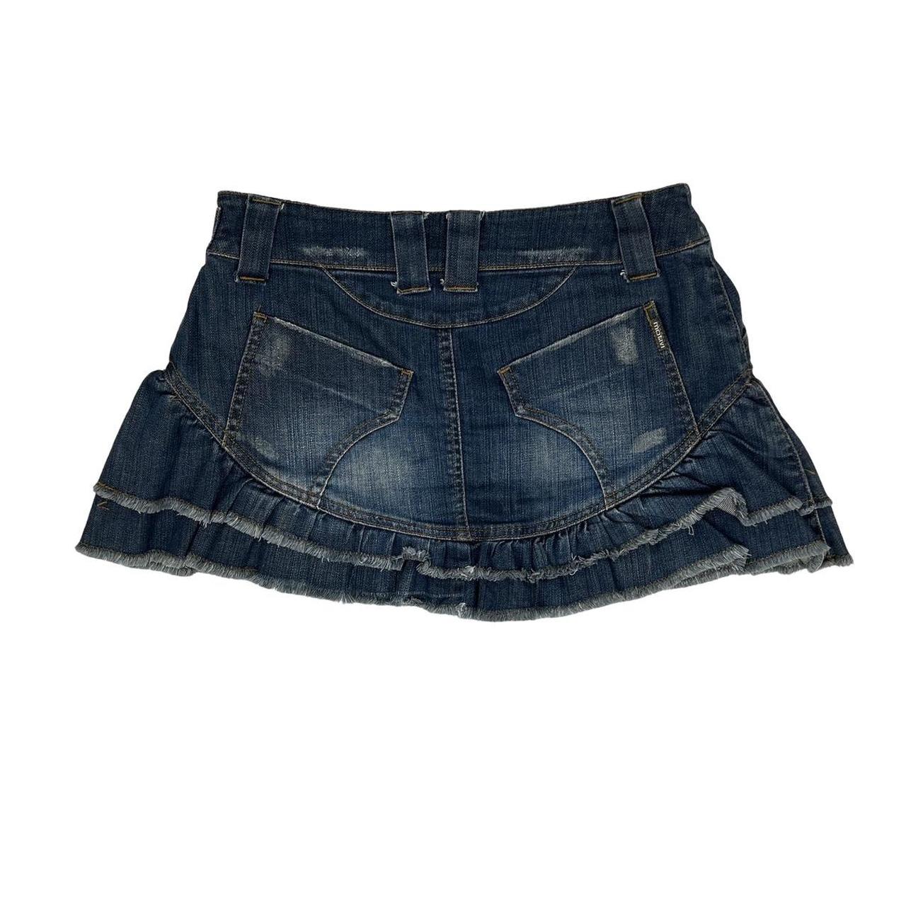 Vintage y2k style dark wash ruffled denim mini skirt