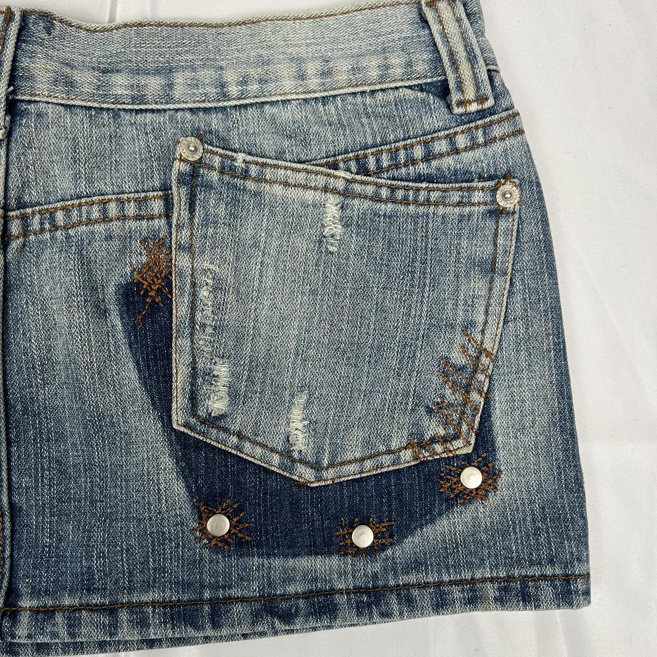 Vintage y2k style denim distressed mini skirt