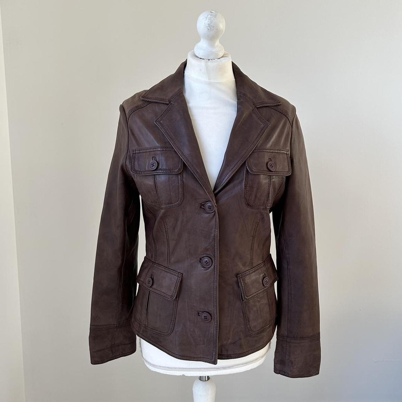 Vintage y2k style brown leather jacket 🤎