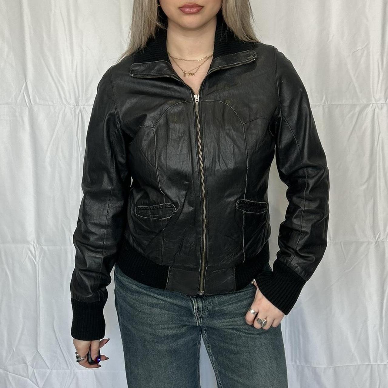 Vintage y2k style black slouchy leather jacket