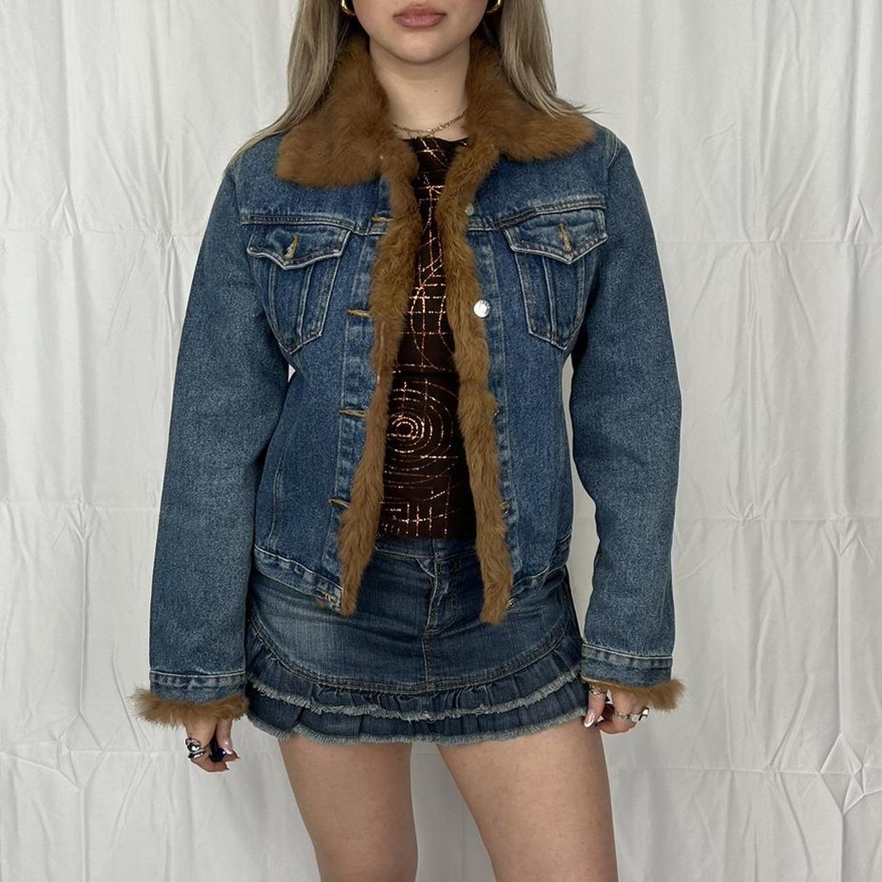Vintage y2k style denim and faux fur jacket