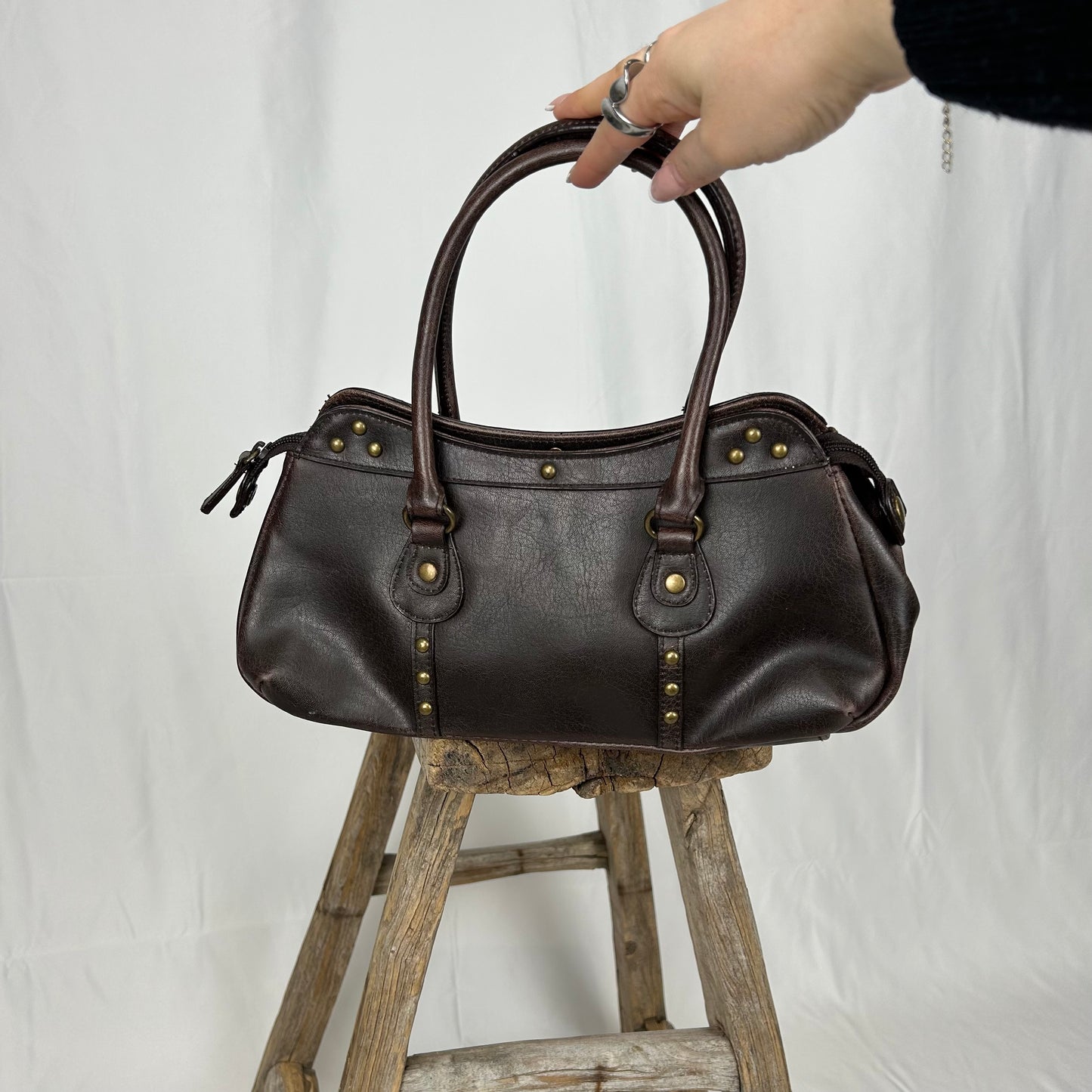 Vintage y2k style brown studded leather shoulder bag