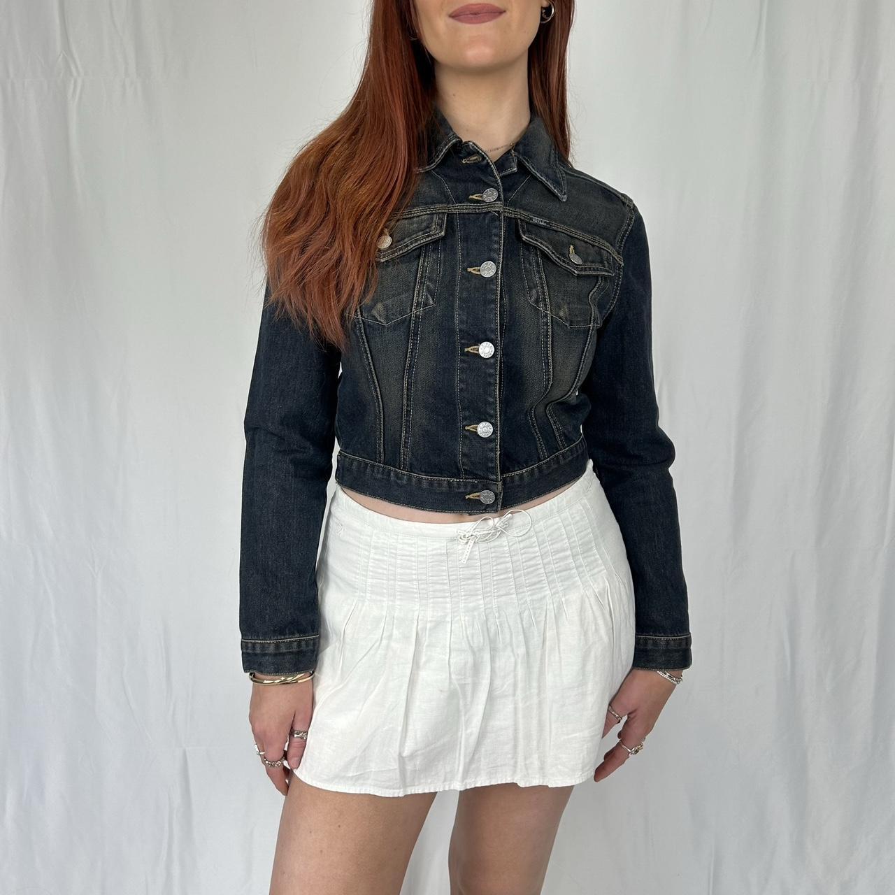 Vintage y2k style dark wash denim jacket