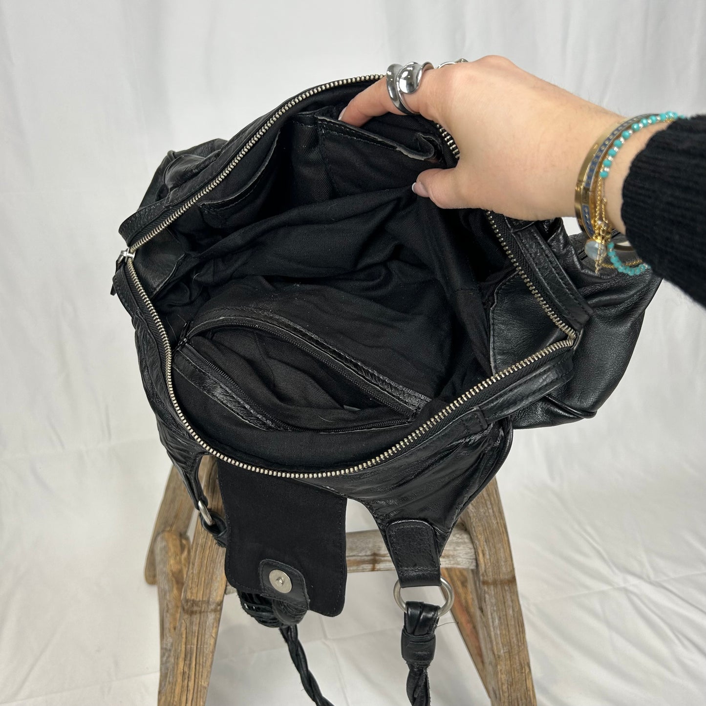 Vintage y2k style black slouchy leather shoulder bag
