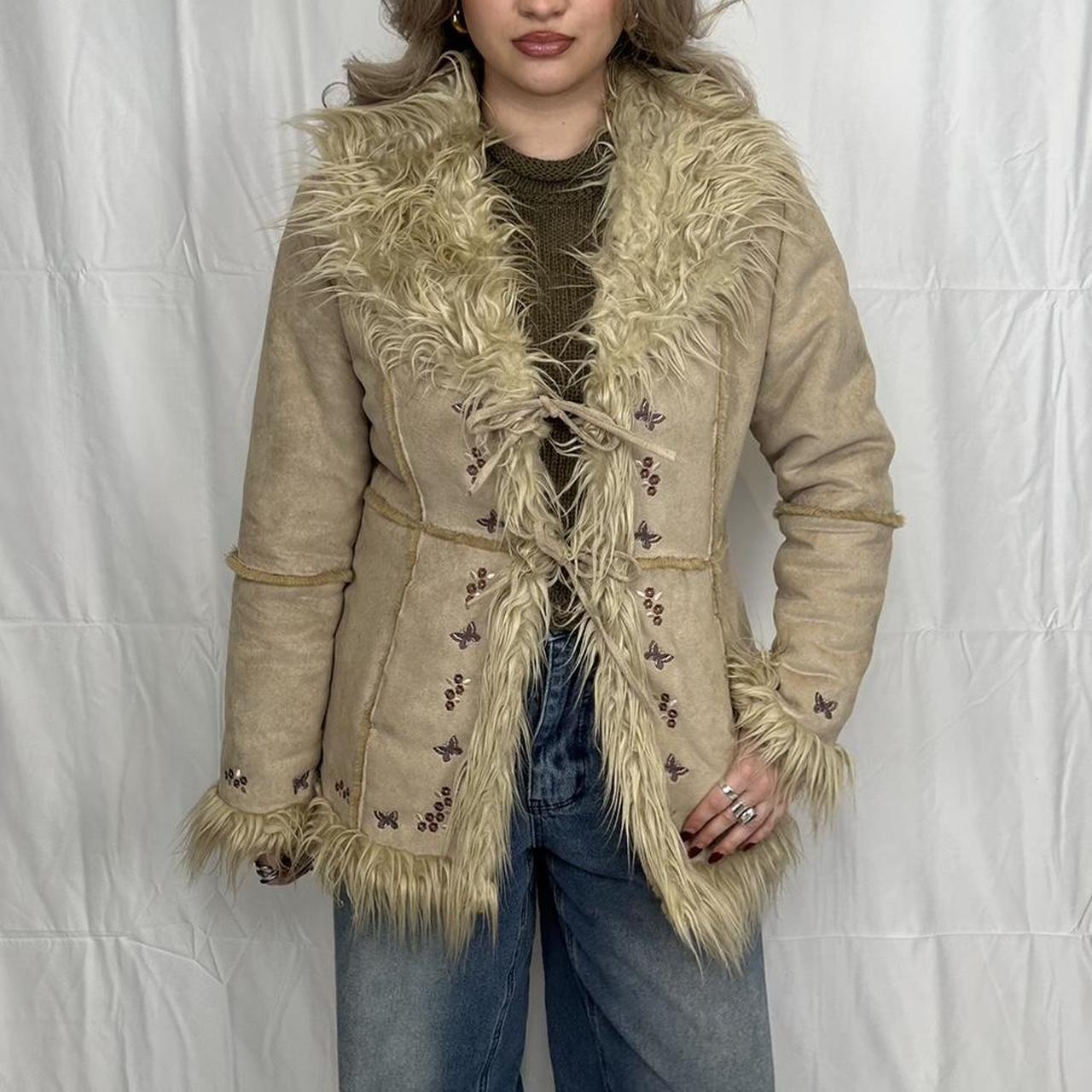 Vintage y2k style cream afghan coat