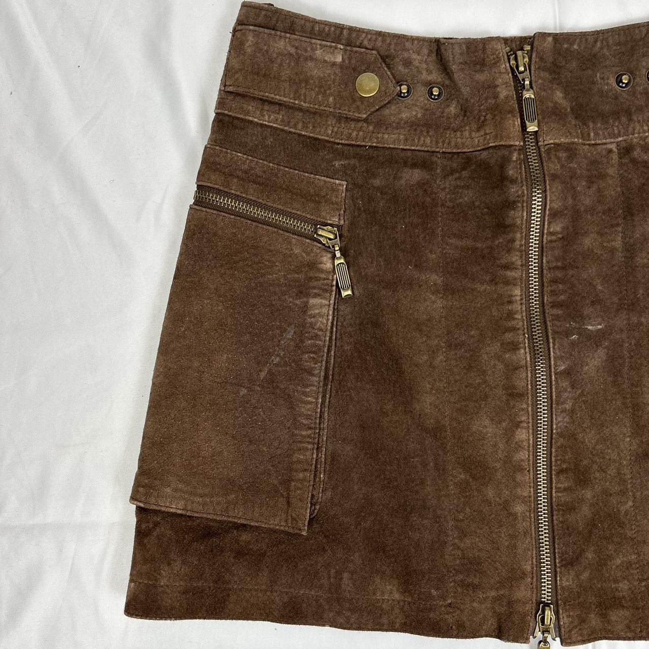 Vintage y2k style brown suede leather mini skirt