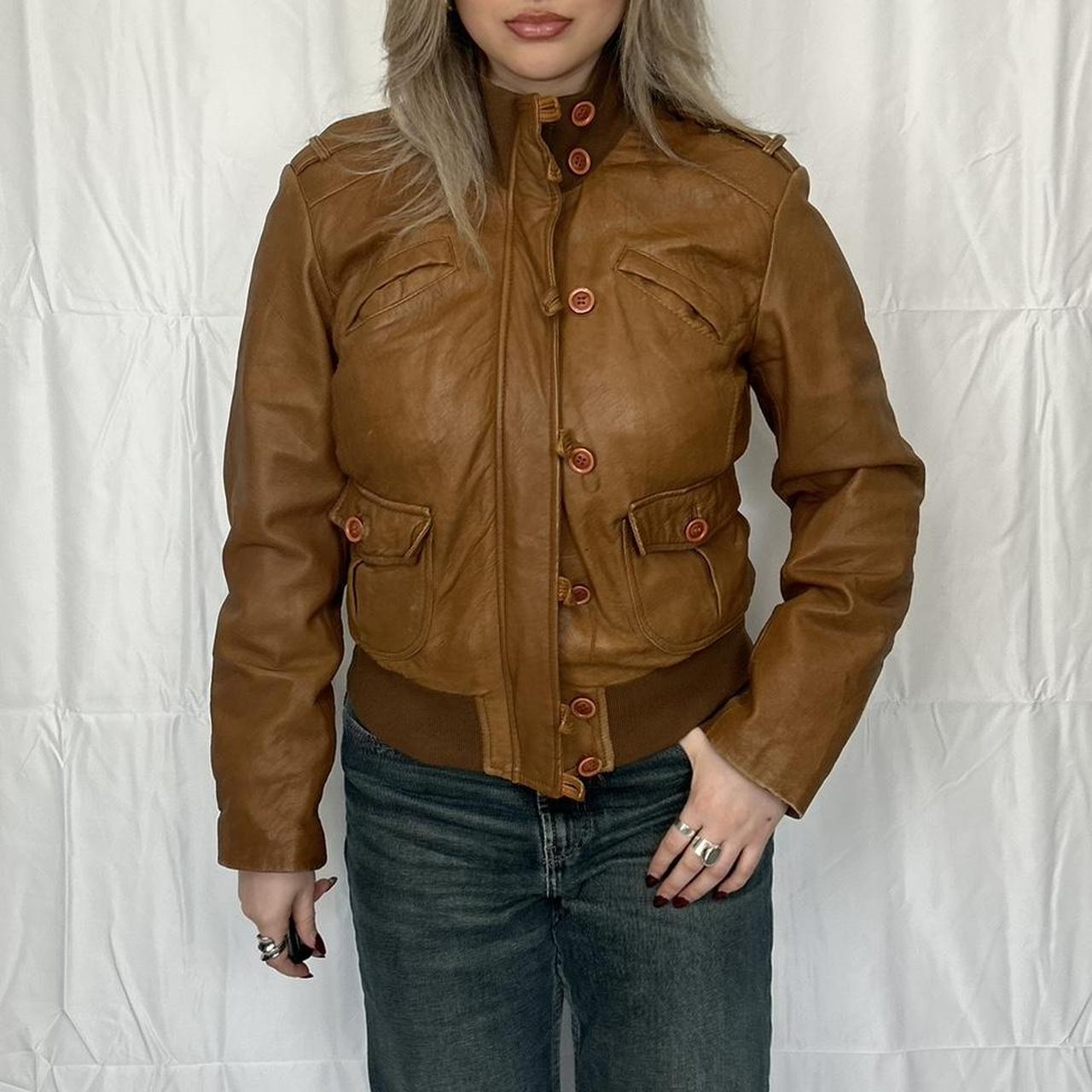 Vintage y2k style brown slouchy leather jacket