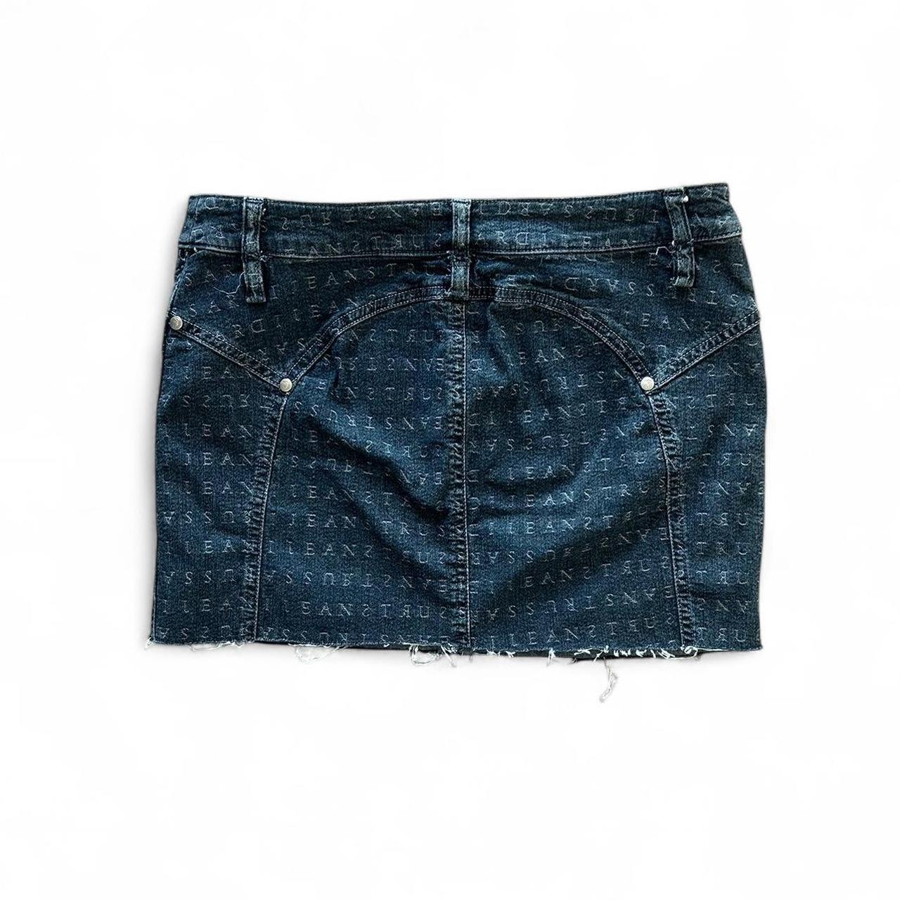Vintage Y2K style dark wash printed denim mini skirt