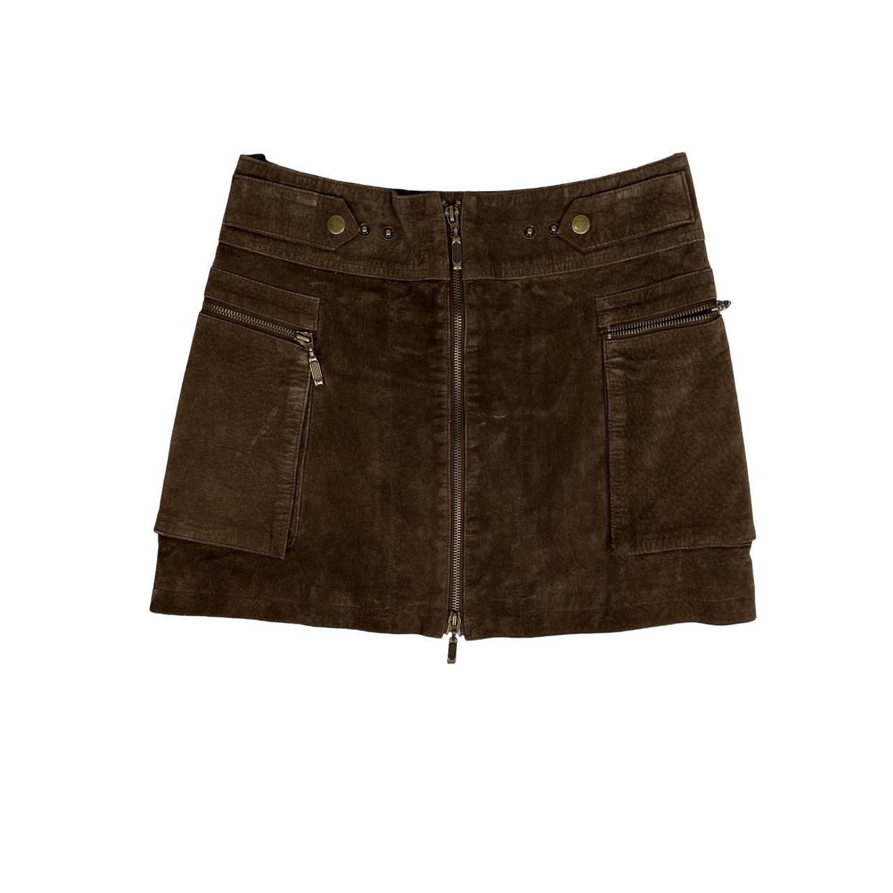 Vintage y2k style brown suede leather mini skirt