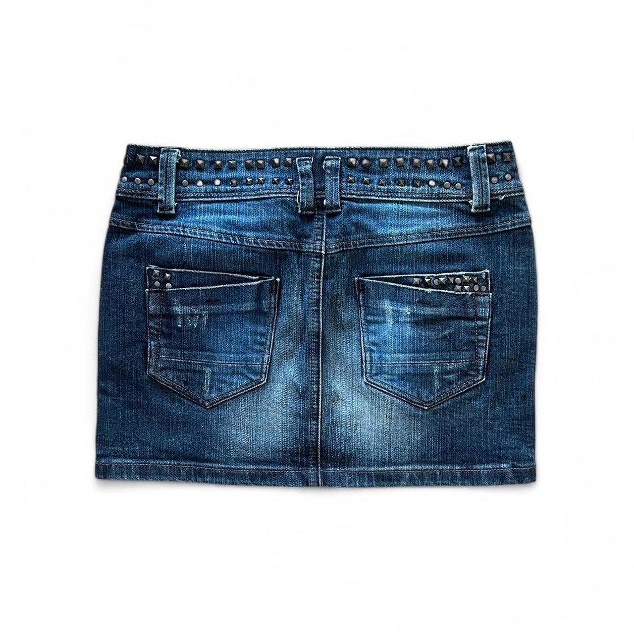 Vintage Y2K style dark wash studded denim mini skirt
