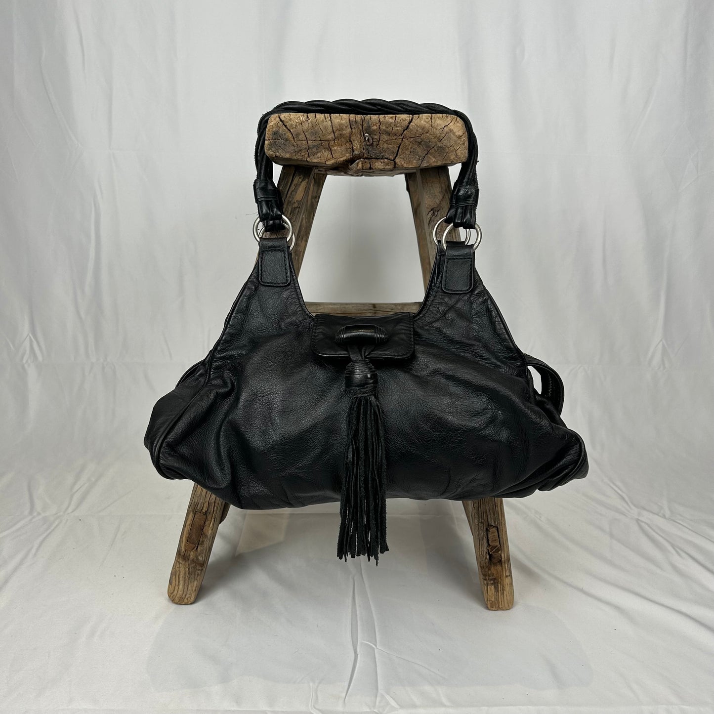 Vintage y2k style black slouchy leather shoulder bag