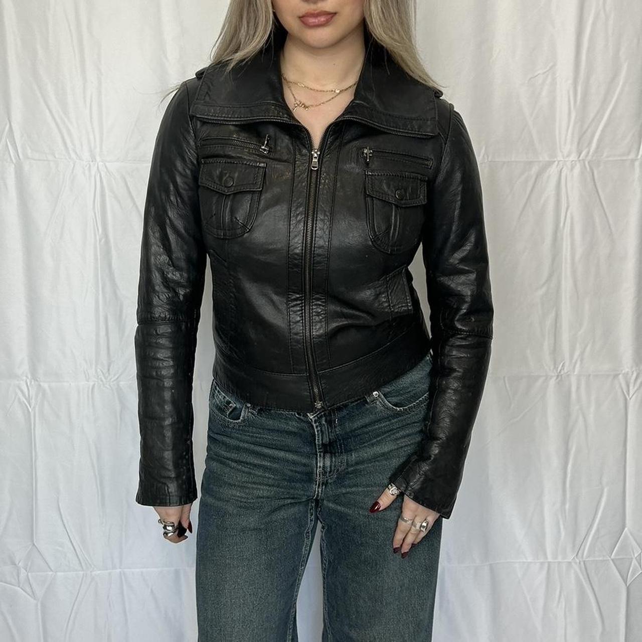 Vintage y2k style black leather jacket