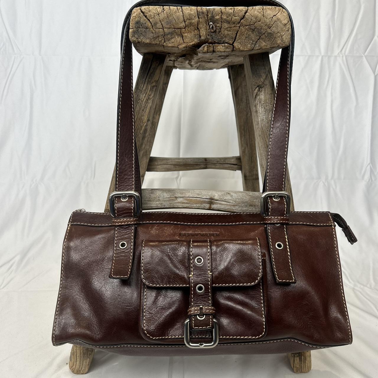 Vintage y2k style brown leather shoulder bag