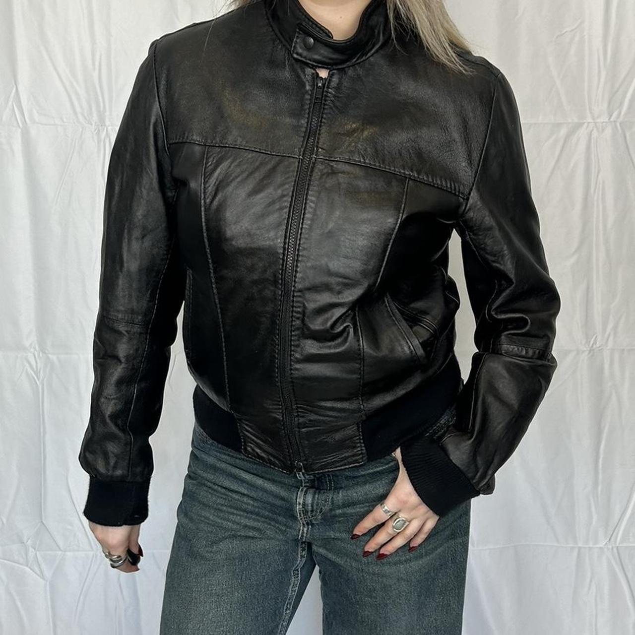 Vintage y2k style black slouchy moto leather jacket