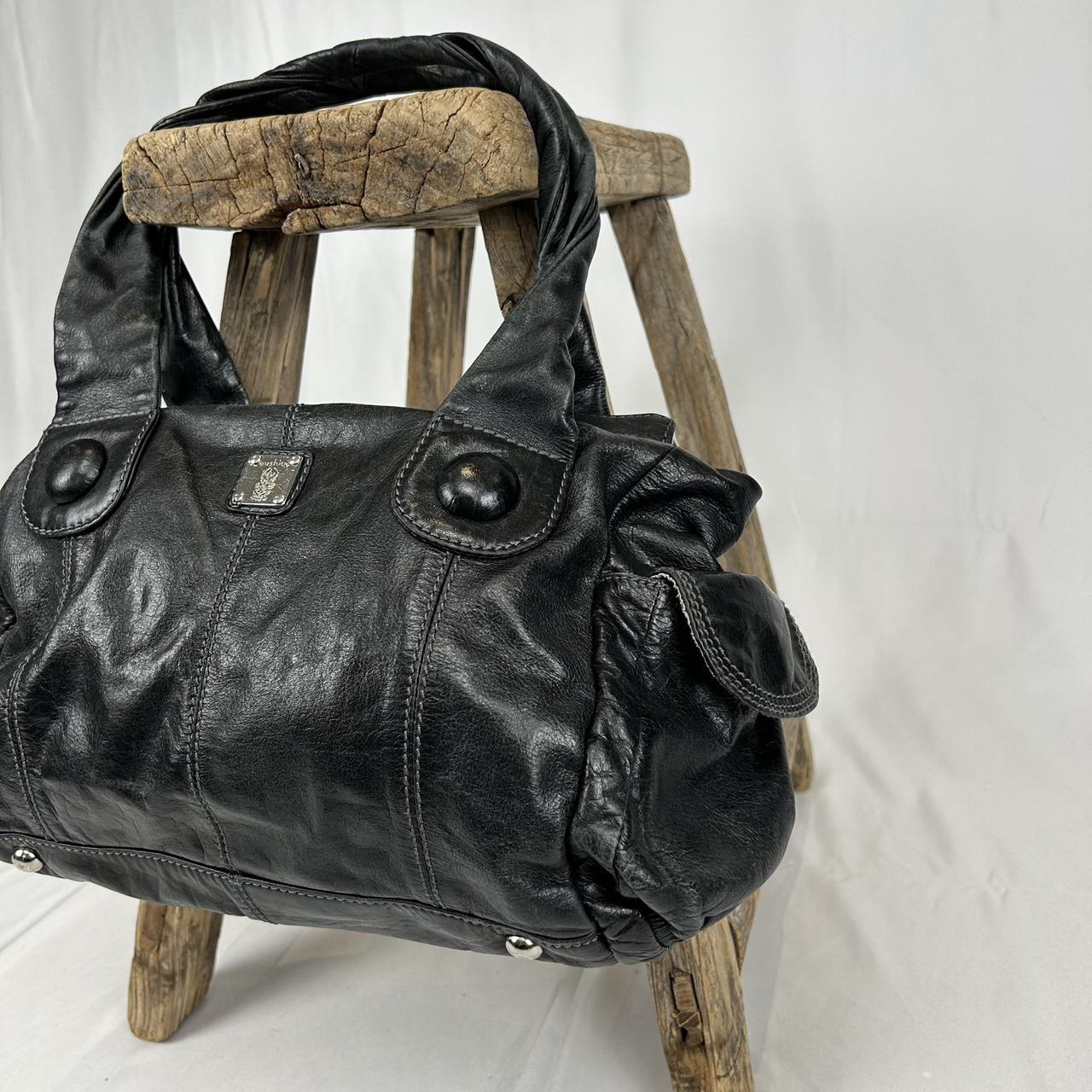 Vintage y2k style black distressed slouchy leather handbag