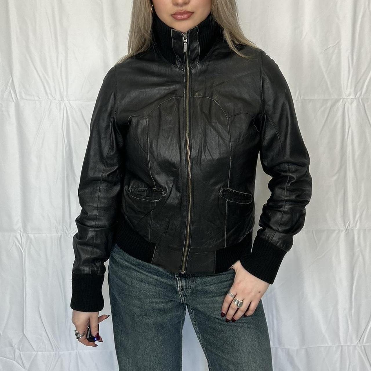 Vintage y2k style black slouchy leather jacket