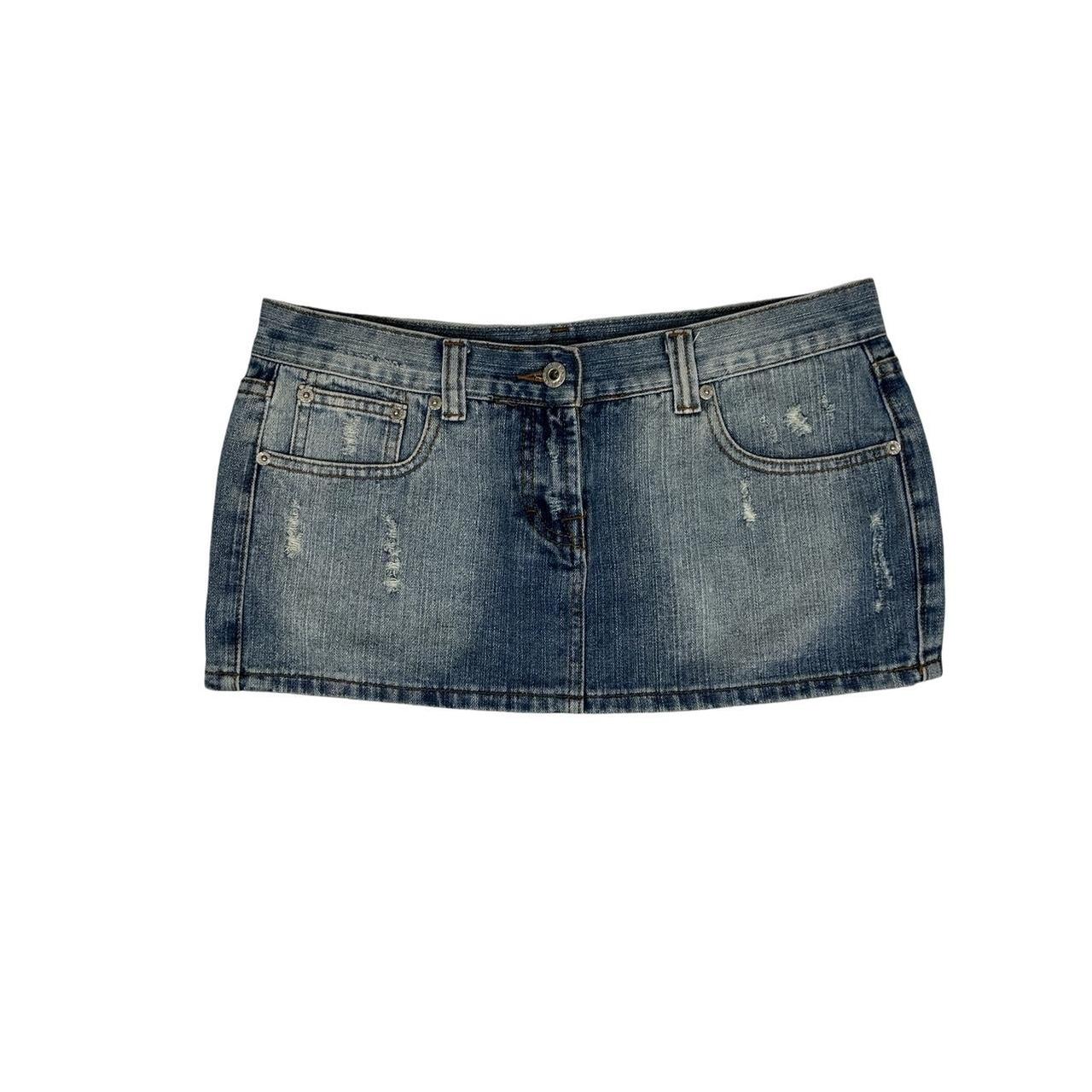 Vintage y2k style denim distressed mini skirt