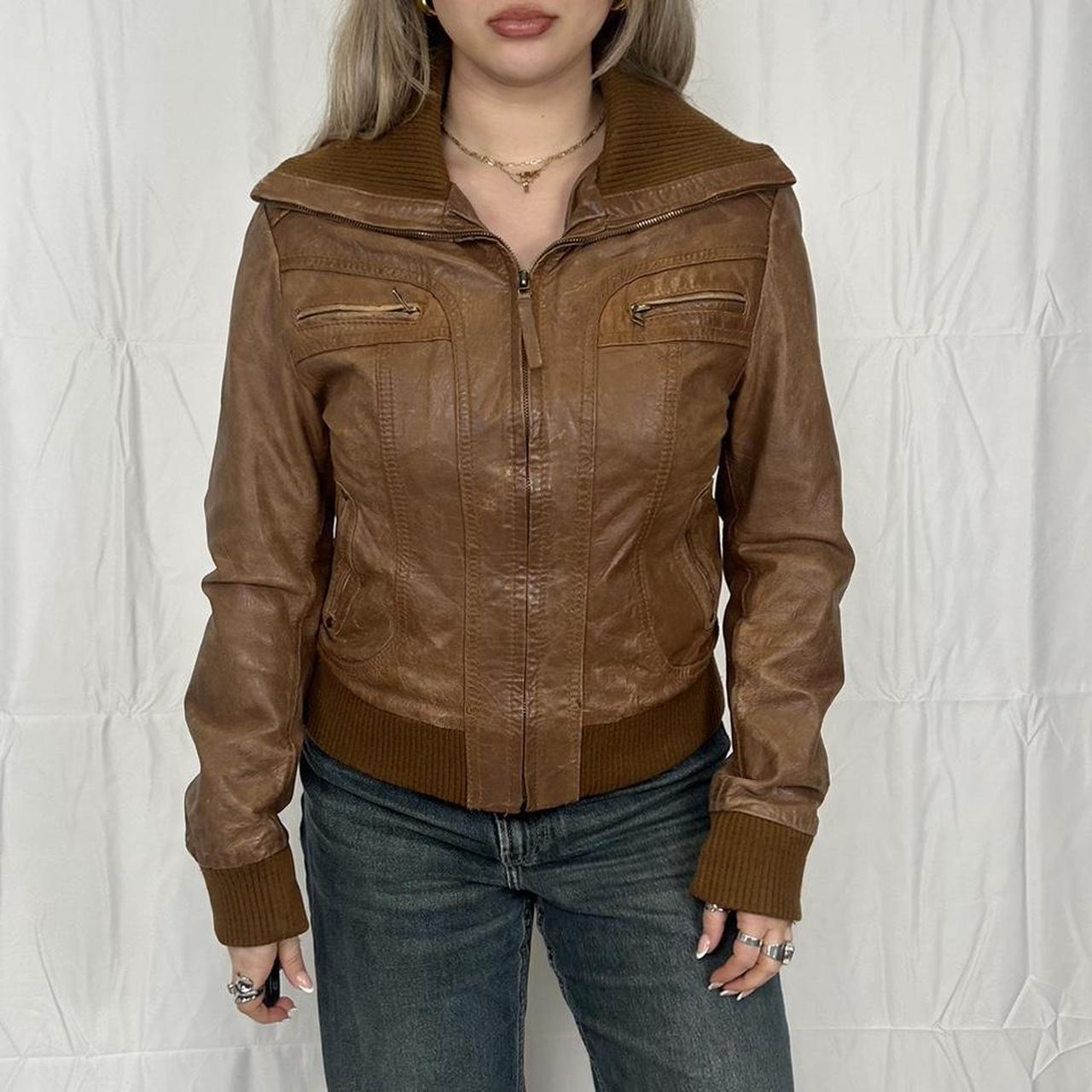 Vintage y2k style brown leather jacket
