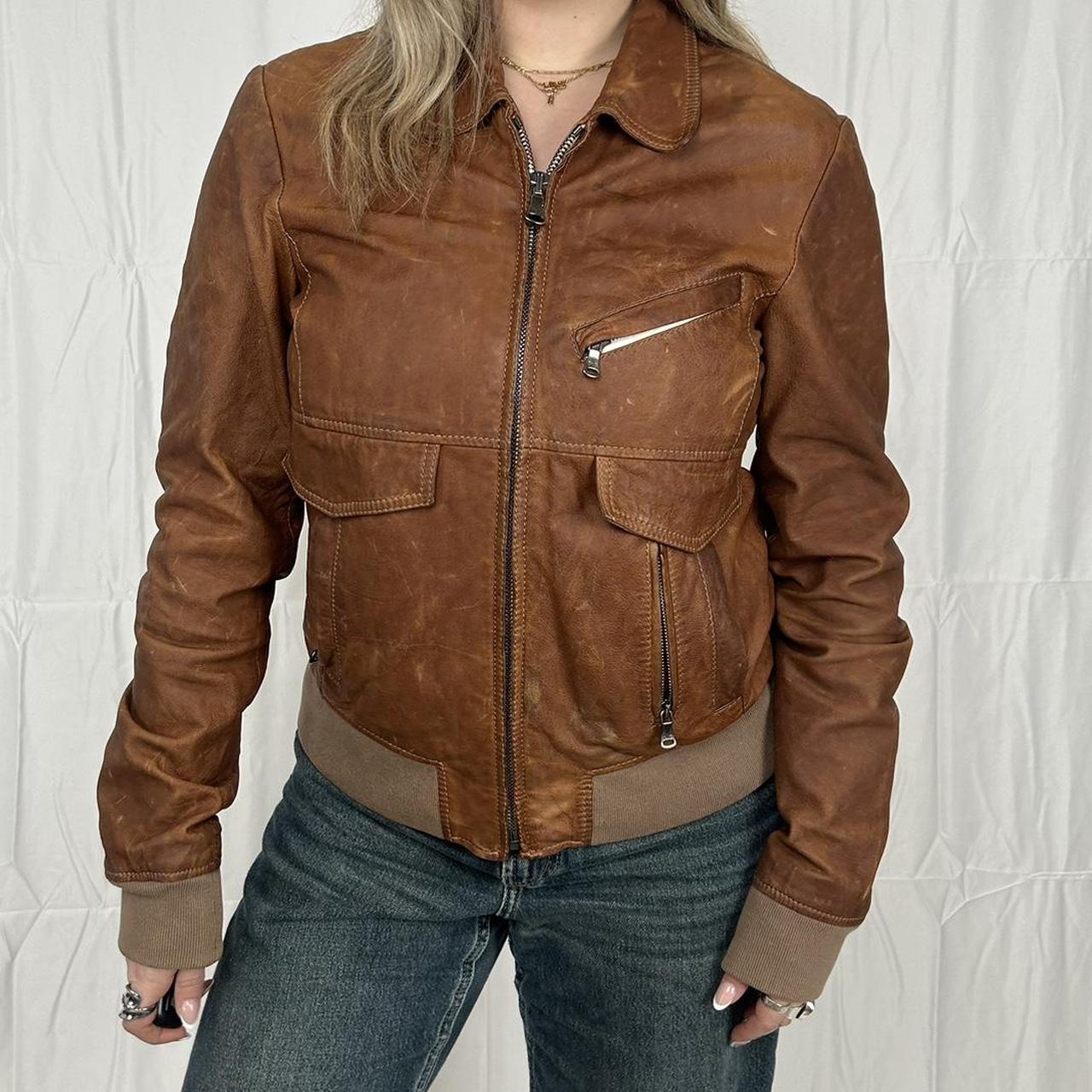 Vintage y2k style brown leather jacket