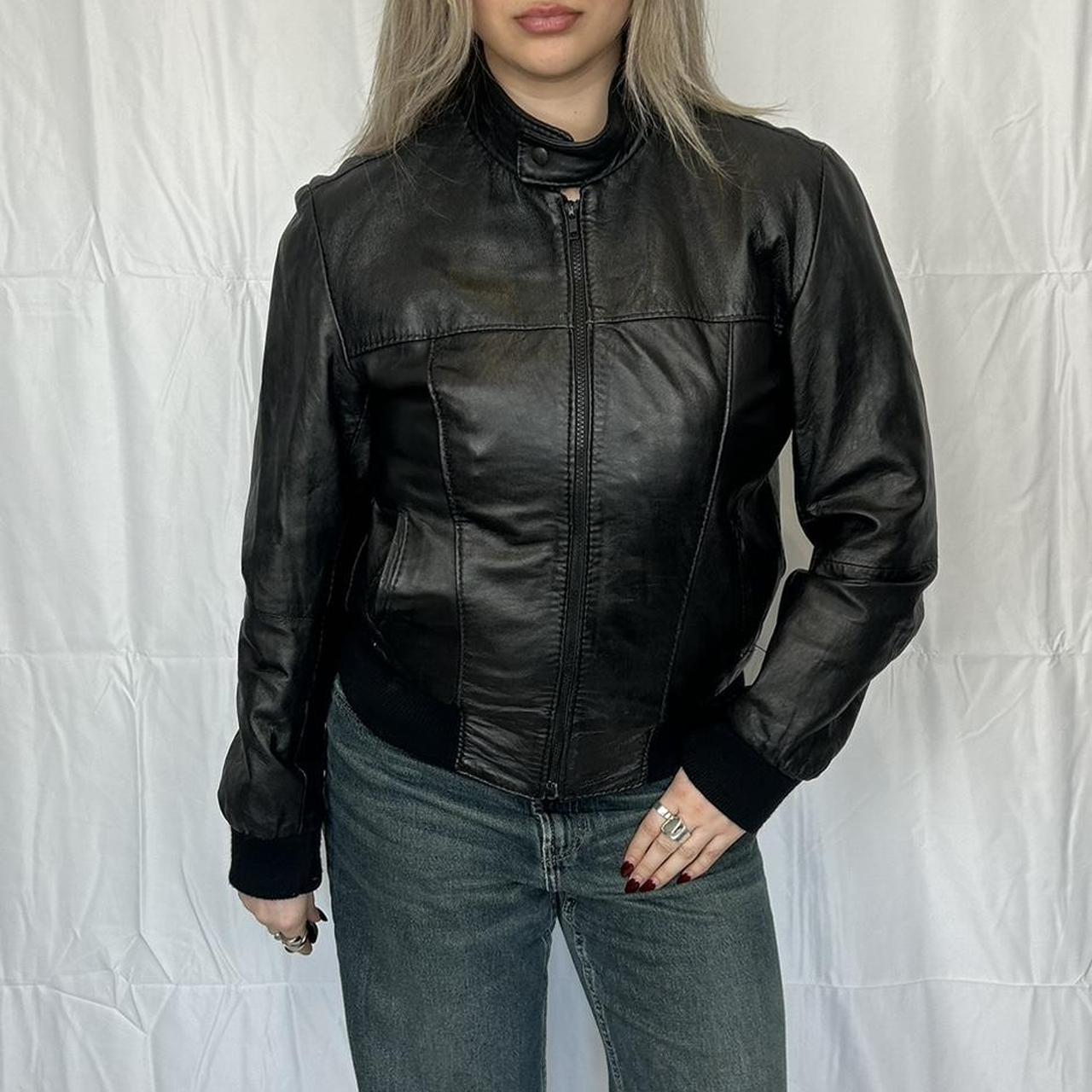Vintage y2k style black slouchy moto leather jacket