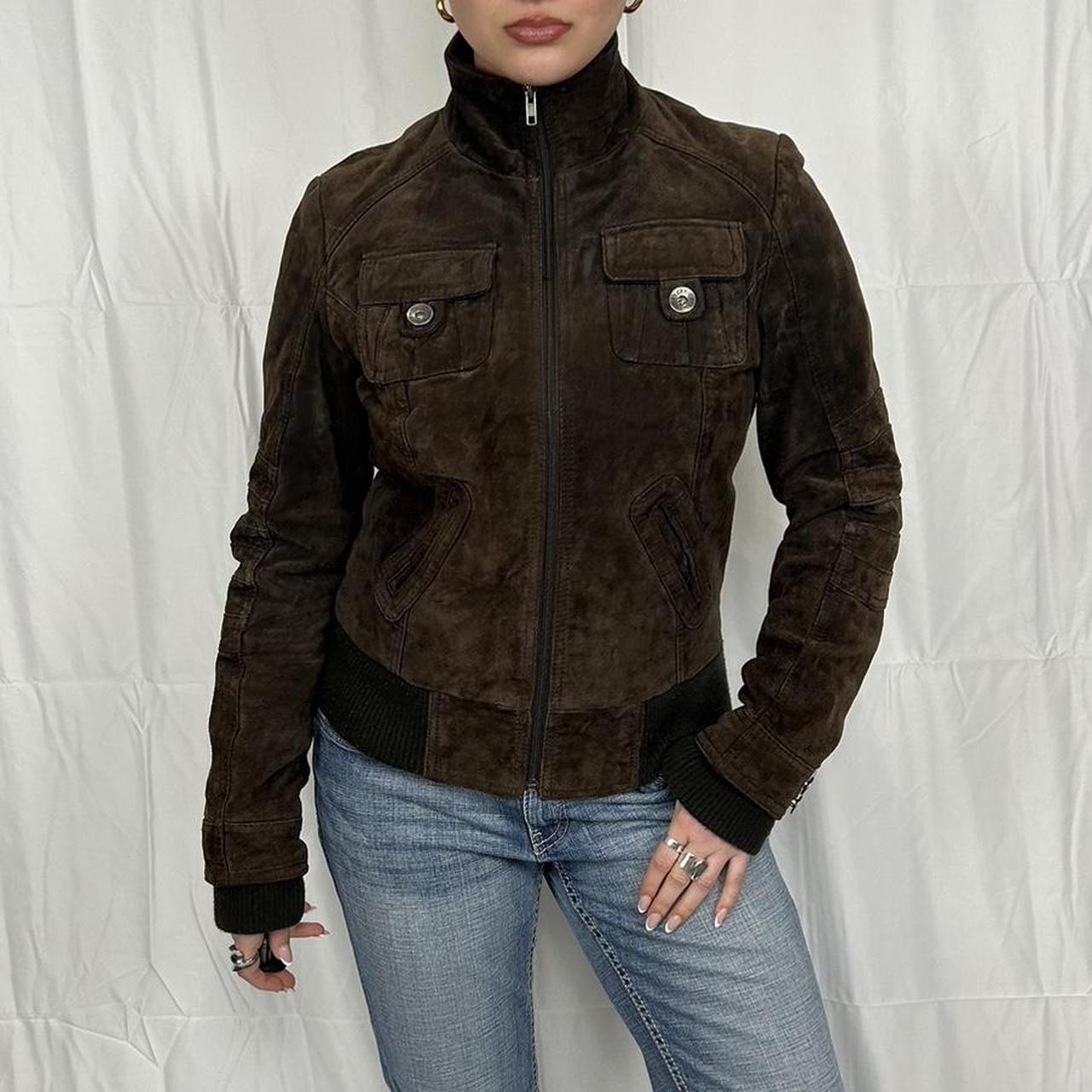Vintage y2k style brown suede leather jacket