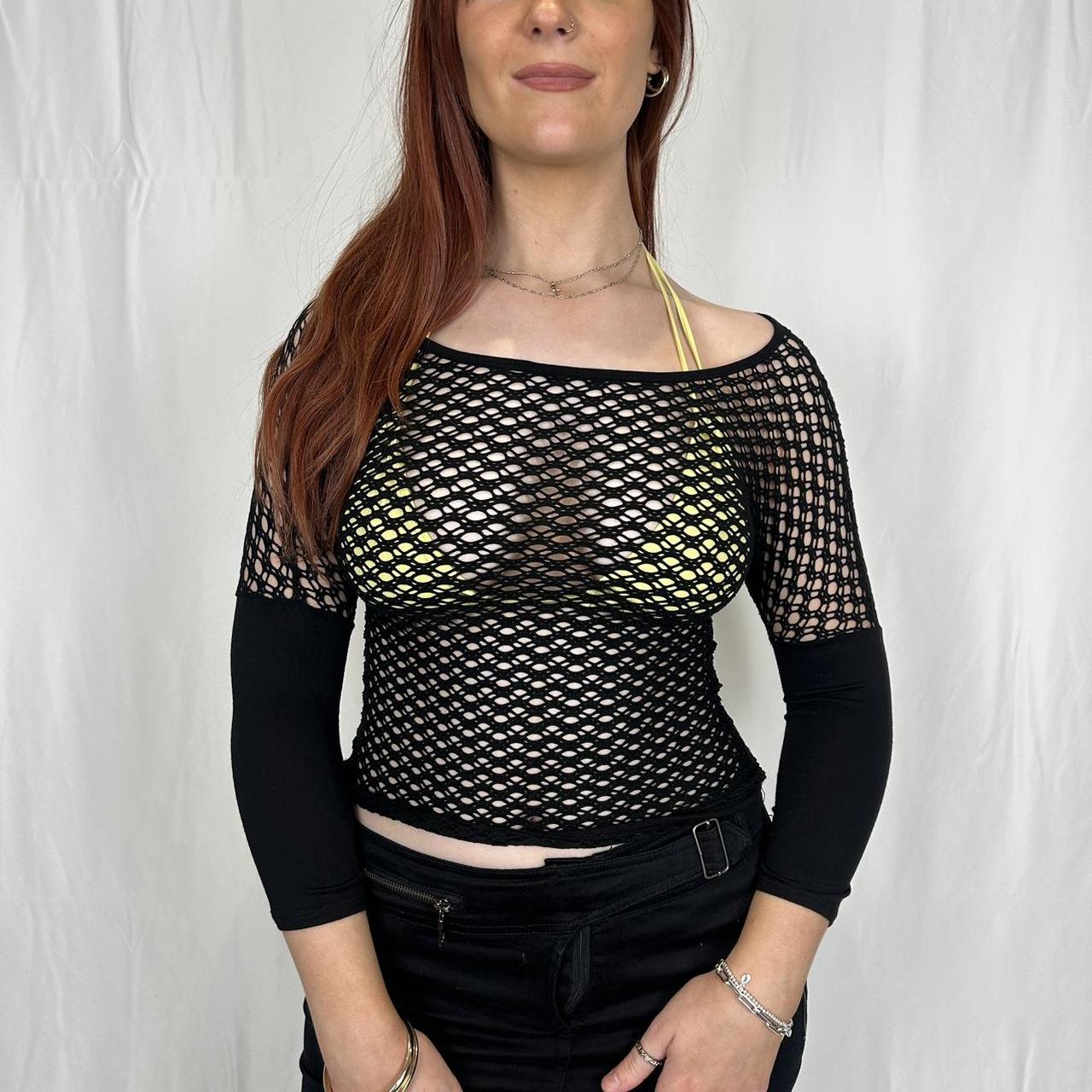 Vintage y2k style black mesh crop top