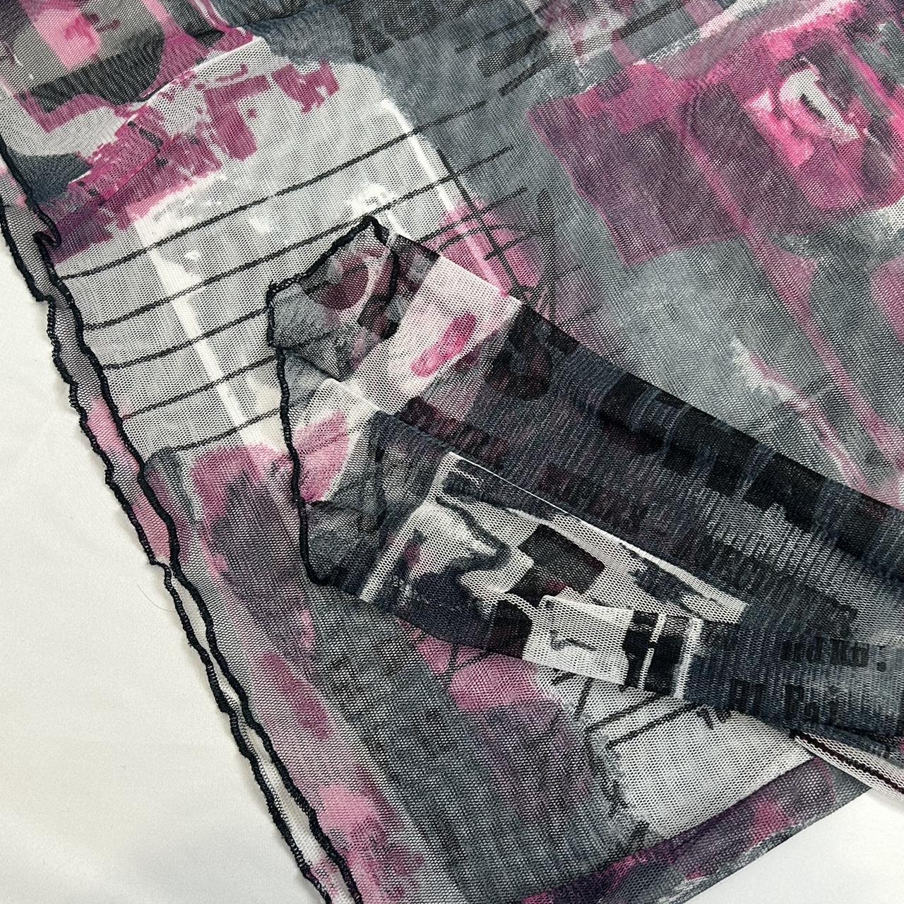 Vintage y2k style printed long sleeve mesh top