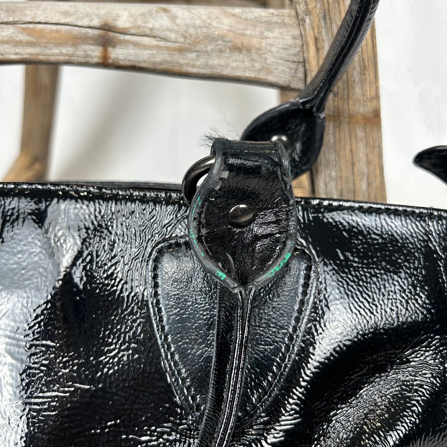 Vintage y2k style black patent leather shoulder bag