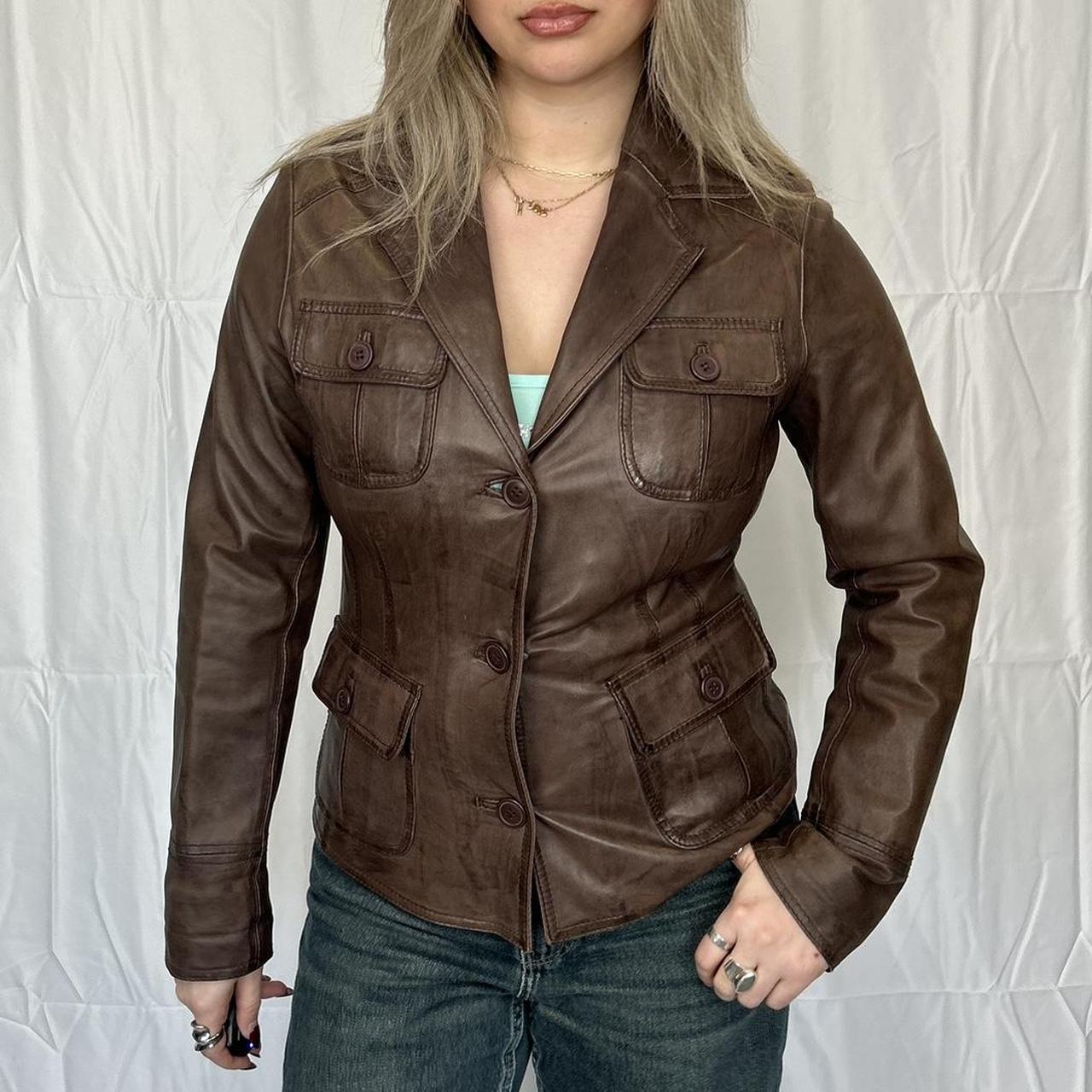 Vintage y2k style brown leather jacket 🤎