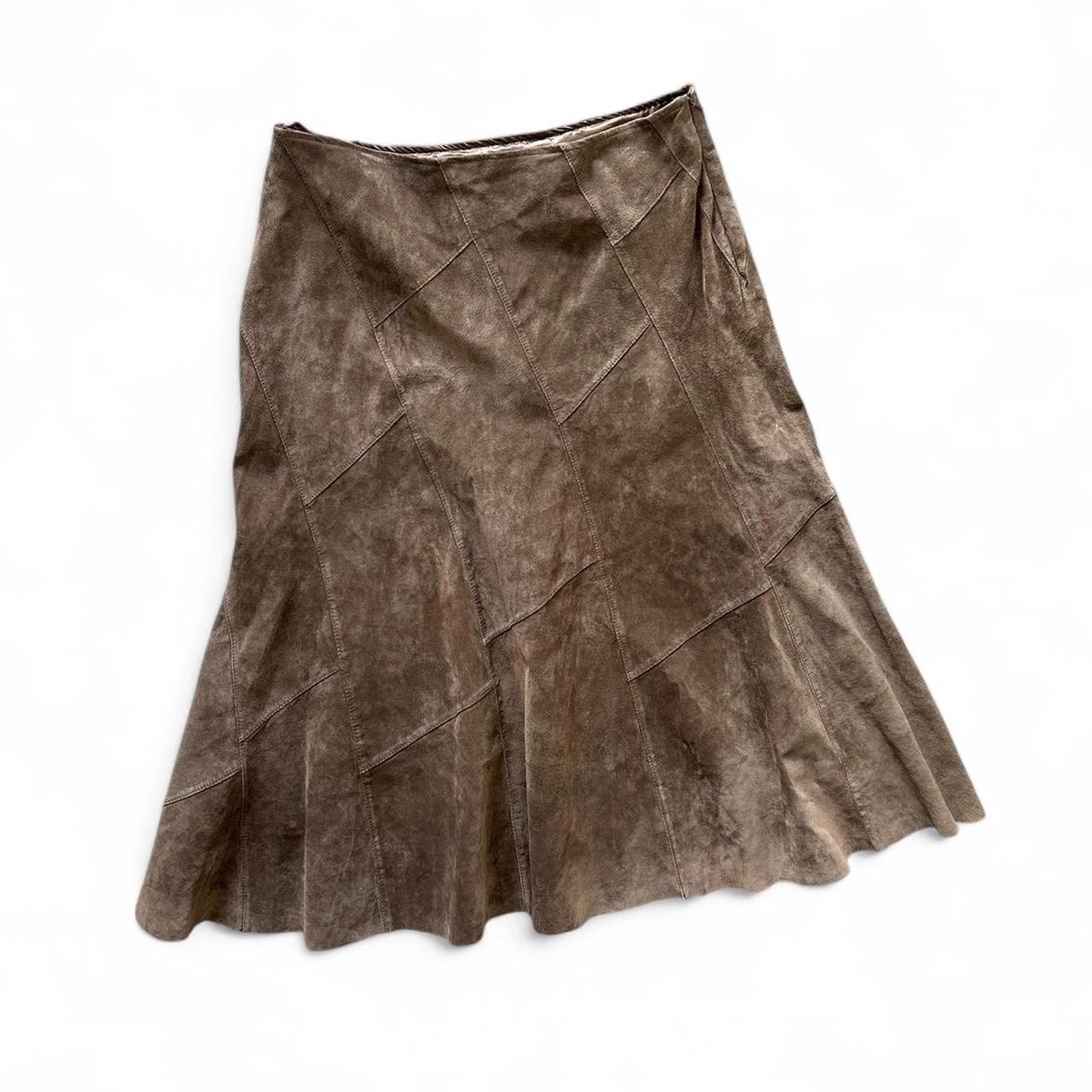 Vintage Y2K style brown suede leather midi skirt