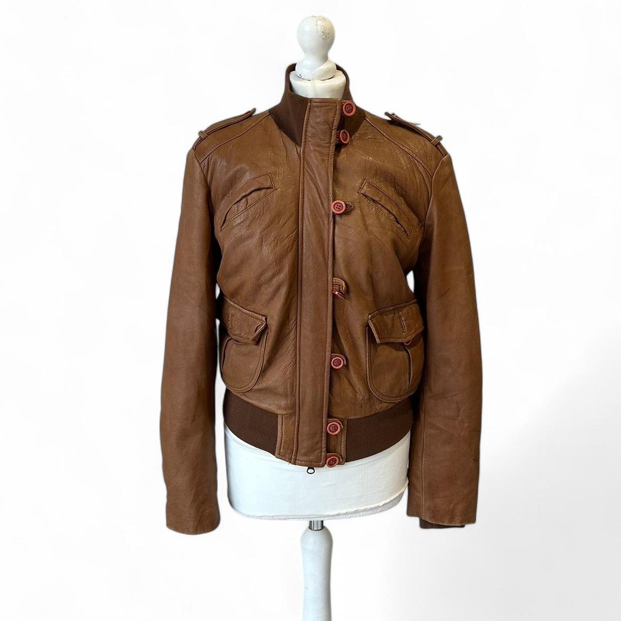 Vintage y2k style brown slouchy leather jacket