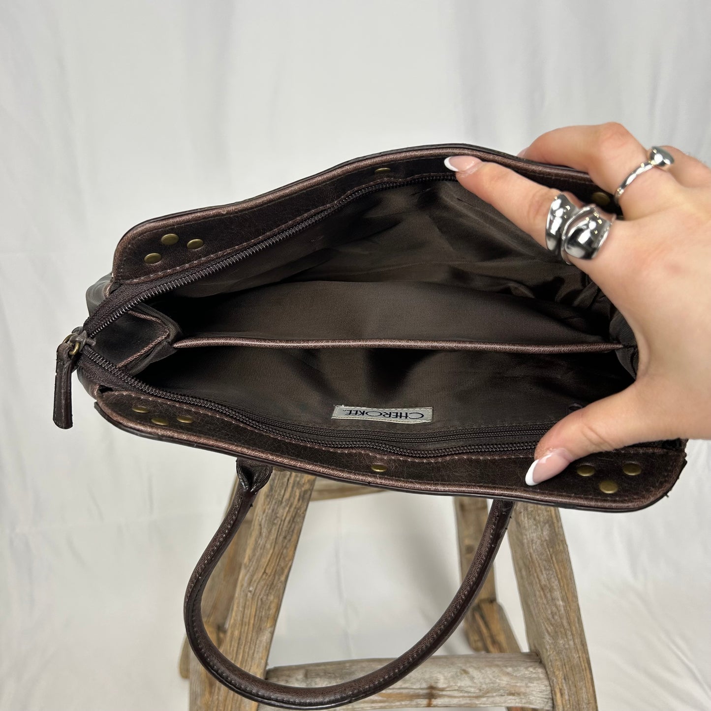 Vintage y2k style brown studded leather shoulder bag