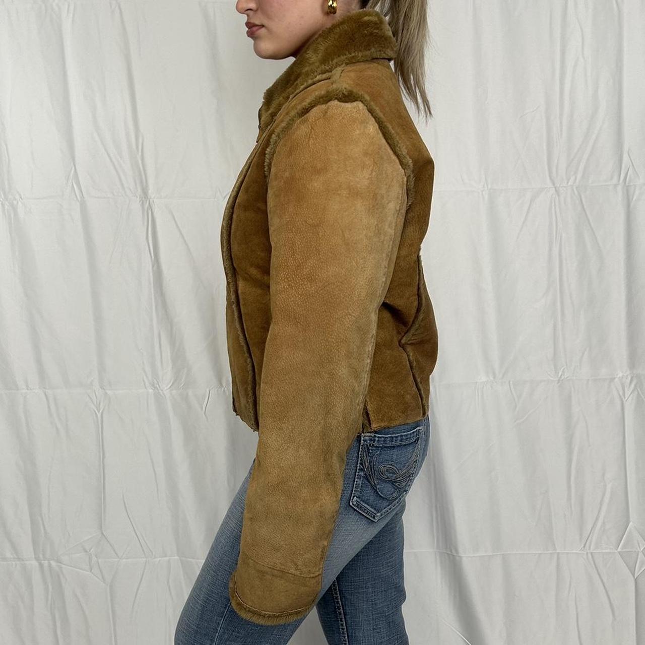 Vintage y2k style tan suede jacket with faux fur interior