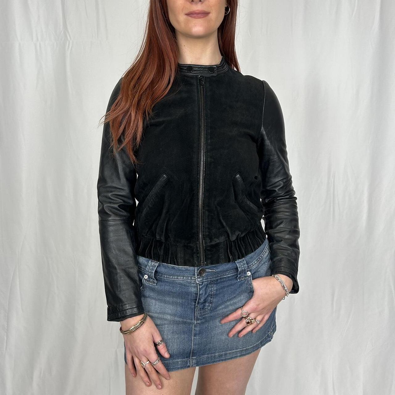 Vintage y2k style black suede leather jacket