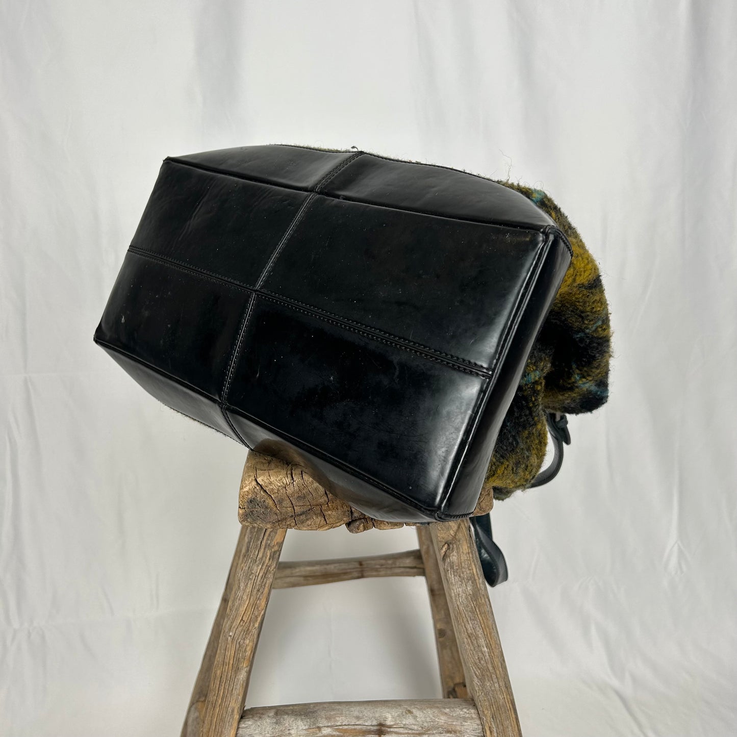 Vintage y2k style wool check & leather shoulder bag