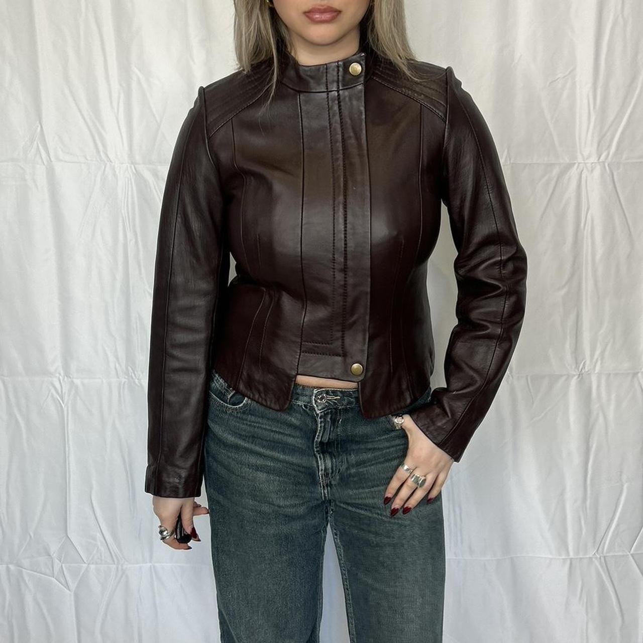 Vintage y2k style brown leather jacket 🤎