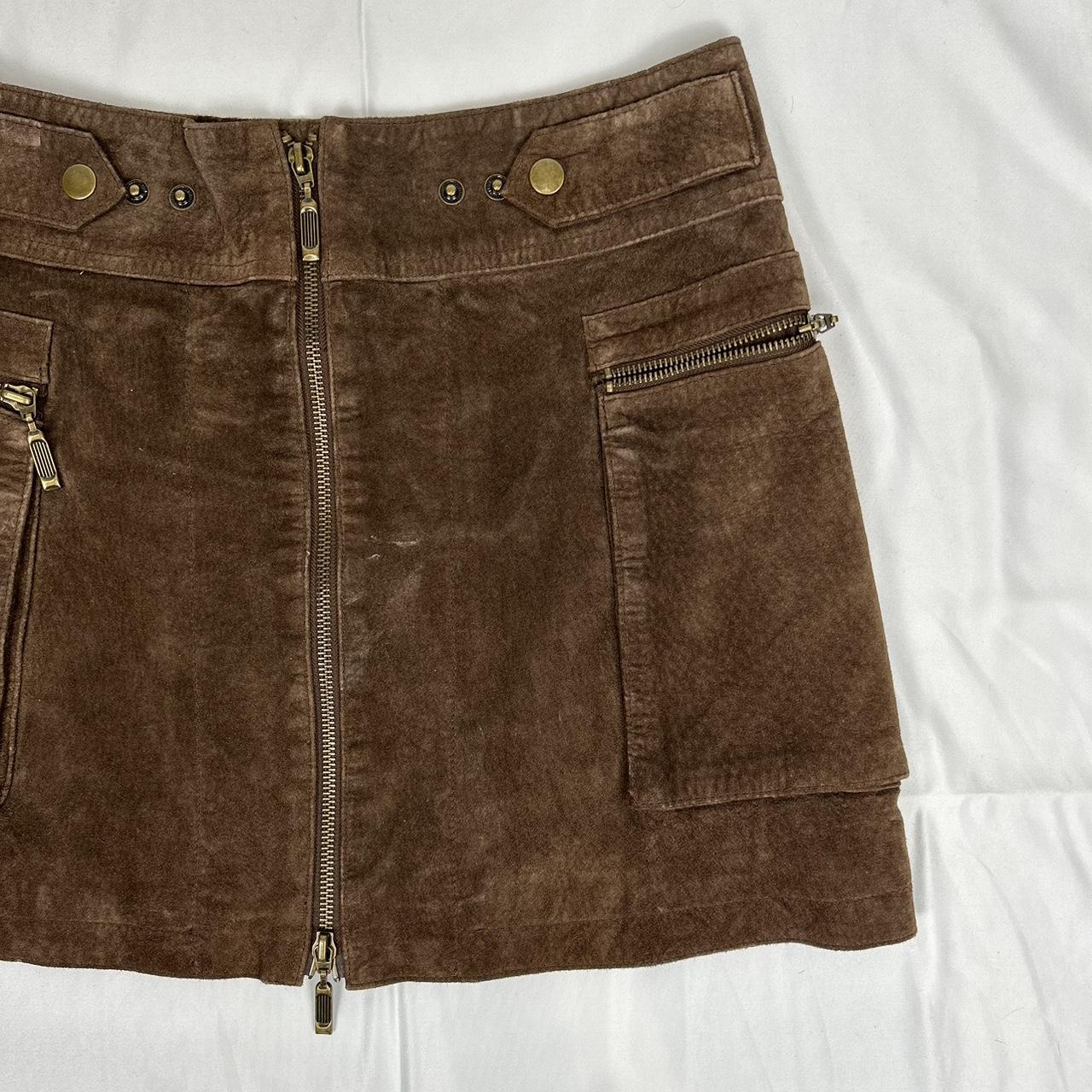 Vintage y2k style brown suede leather mini skirt