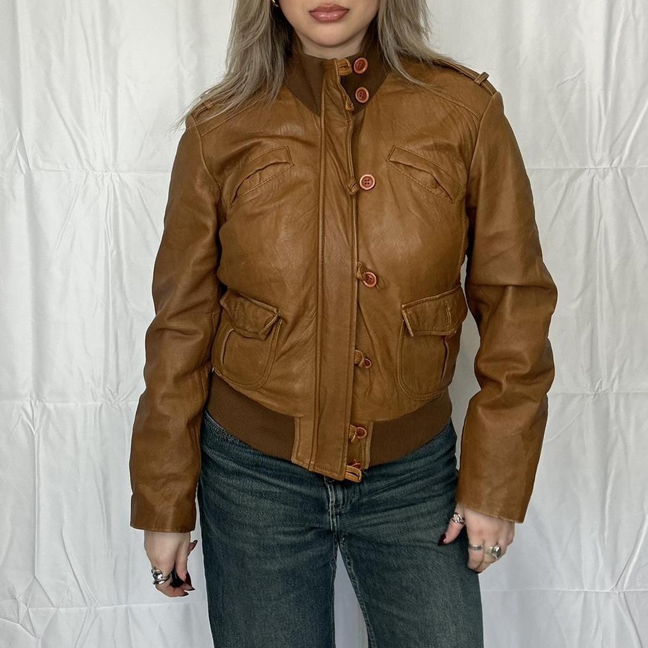 Vintage y2k style brown slouchy leather jacket