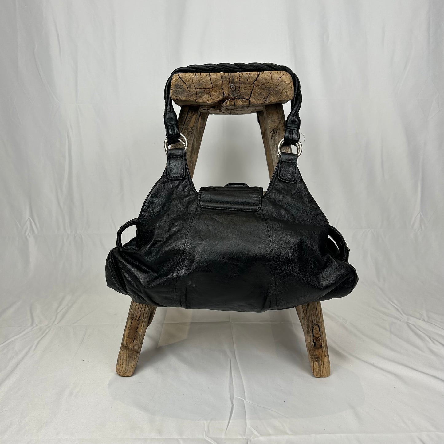 Vintage y2k style black slouchy leather shoulder bag