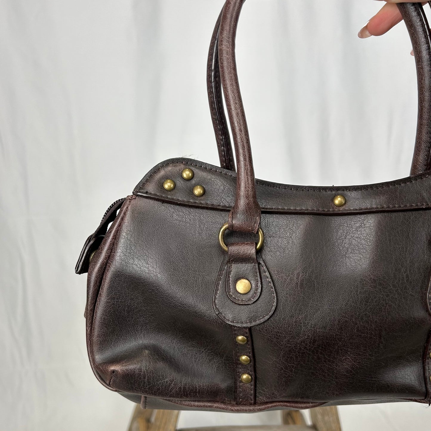 Vintage y2k style brown studded leather shoulder bag